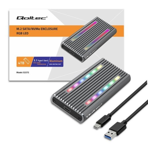 QOLTEC OBUDOWA NA DYSK M.2 SSD | SATA | NVME | RGB LED | USB-C | 4TB QOLTEC OBUDOWA NA DYSK M.2 SSD | SATA | NVME | RGB LED | USB-C | 4TB