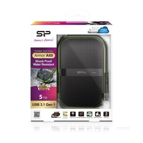 Dysk zewnętrzny HDD Silicon Power Armor A60 (5TB; 2.5"; USB 3.2; 5400 obr/min; Green-Black; SP050TBPHDA60S3K) Dysk zewnętrzny HDD Silicon Power Armor A60 (5TB; 2.5"; USB 3.2; 5400 obr/min; Green-Black; SP050TBPHDA60S3K)