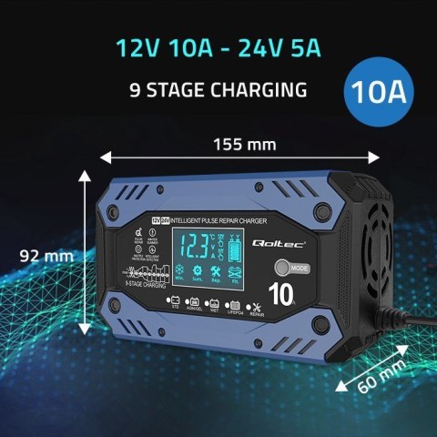 QOLTEC ŁADOWARKA DO AKUMULATORA STD AGM GEL LIFEPO4 | PROSTOWNIK Z FUNKCJĄ NAPRAWY | 12-24V | 10A | LCD|9-STOPNIOWE ŁADOWANIE QOLTEC ŁADOWARKA DO AKUMULATORA STD AGM GEL LIFEPO4 | PROSTOWNIK Z FUNKCJĄ NAPRAWY | 12-24V | 10A | LCD|9-STOPNIOWE ŁADOWANIE
