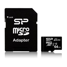 Karta pamięci Silicon Power microSDXC Elite 64GB CL10 UHS-1 (U1) + ADAPTER microSD-SD (SP064GBSTXBU1V10SP)