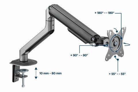 GEMBIRD BIURKOWE REGULOWANE RAMIĘ/UCHWYT NA MONITOR 17-32, VESA 100X100MM, DO 9 KG, KOLOR SZARY GEMBIRD BIURKOWE REGULOWANE RAMIĘ/UCHWYT NA MONITOR 17-32, VESA 100X100MM, DO 9 KG, KOLOR SZARY