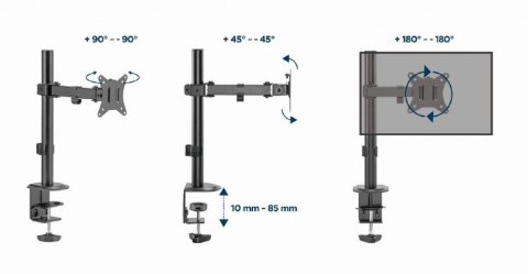 GEMBIRD BIURKOWE REGULOWANE RAMIĘ/UCHWYT NA MONITOR 17-32, VESA 100X100MM, DO 9 KG GEMBIRD BIURKOWE REGULOWANE RAMIĘ/UCHWYT NA MONITOR 17-32, VESA 100X100MM, DO 9 KG