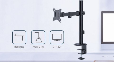 GEMBIRD BIURKOWE REGULOWANE RAMIĘ/UCHWYT NA MONITOR 17-32, VESA 100X100MM, DO 9 KG GEMBIRD BIURKOWE REGULOWANE RAMIĘ/UCHWYT NA MONITOR 17-32, VESA 100X100MM, DO 9 KG