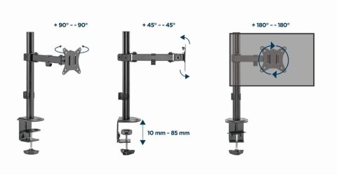 GEMBIRD BIURKOWE REGULOWANE RAMIĘ/UCHWYT NA MONITOR 17-32, VESA 100X100MM, DO 9 KG GEMBIRD BIURKOWE REGULOWANE RAMIĘ/UCHWYT NA MONITOR 17-32, VESA 100X100MM, DO 9 KG