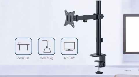 GEMBIRD BIURKOWE REGULOWANE RAMIĘ/UCHWYT NA MONITOR 17-32, VESA 100X100MM, DO 9 KG GEMBIRD BIURKOWE REGULOWANE RAMIĘ/UCHWYT NA MONITOR 17-32, VESA 100X100MM, DO 9 KG