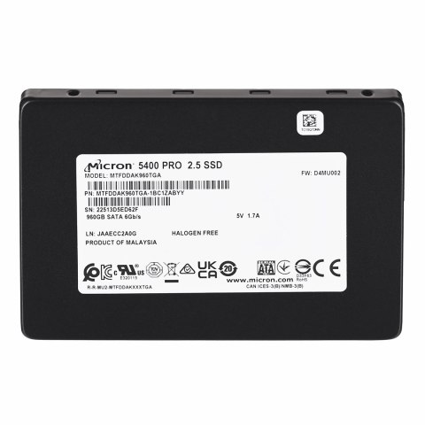 Dysk SSD Micron 5400 PRO 960GB SATA 2.5" MTFDDAK960TGA-1BC1ZABYYT (DWPD 1.5) Tray Dysk SSD Micron 5400 PRO 960GB SATA 2.5" MTFDDAK960TGA-1BC1ZABYYT (DWPD 1.5) Tray