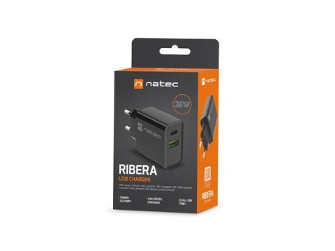 NATEC ŁADOWARKA SIECIOWA RIBERA USB-A + USB-C 20W POWER DELIVERY CZARNA NUC-2062 NATEC ŁADOWARKA SIECIOWA RIBERA USB-A + USB-C 20W POWER DELIVERY CZARNA NUC-2062