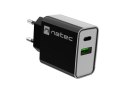 NATEC ŁADOWARKA SIECIOWA RIBERA USB-A + USB-C 20W POWER DELIVERY CZARNA NUC-2062