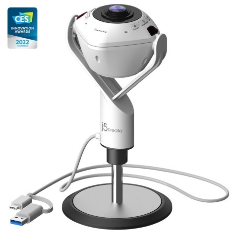 Kamera j5create 360° AI-Powered Webcam with Speakerphone USB-C/USB Type A; kolor biało-czarny JVU368-N