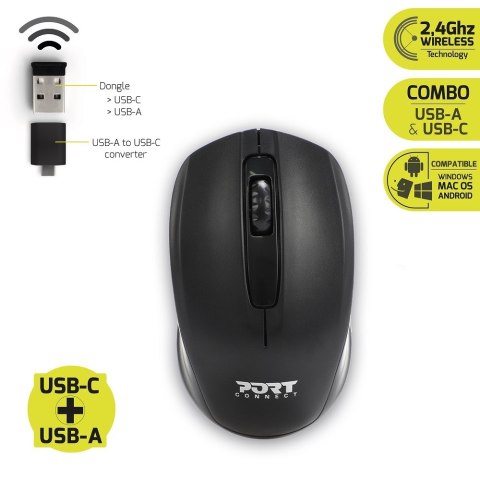 Zestaw torba + mysz PORT DESIGNS Premium Pack 501873 (Top Load; wireless; 1000 DPI; USB-C/USB-A; kolor czarny) Zestaw torba + mysz PORT DESIGNS Premium Pack 501873 (Top Load; wireless; 1000 DPI; USB-C/USB-A; kolor czarny)
