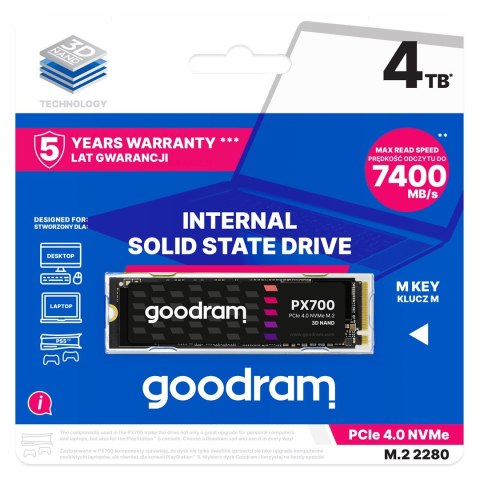 SSD GOODRAM PX700 M.2 PCIe 4x4 4TB RETAIL SSD GOODRAM PX700 M.2 PCIe 4x4 4TB RETAIL