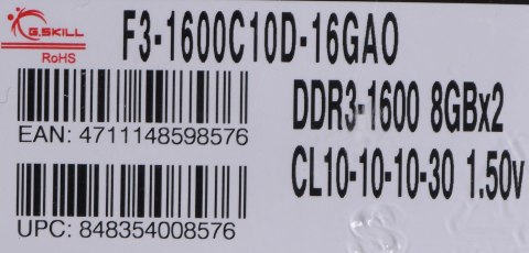 G.SKILL ARES DDR3 2X8GB 1600MHZ CL10 XMP LOW PROFILE F3-1600C10D-16GAO G.SKILL ARES DDR3 2X8GB 1600MHZ CL10 XMP LOW PROFILE F3-1600C10D-16GAO