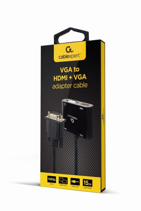 GEMBIRD KONWERTER SYGNAŁU VGA DO HDMI + VGA 0,15M, CZARNY GEMBIRD KONWERTER SYGNAŁU VGA DO HDMI + VGA 0,15M, CZARNY