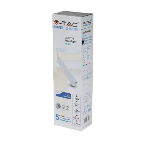 Oprawa 20W LED V-TAC Szynosystem 3F SAMSUNG CHIP CRI90+ Biała VT-420-W 3000K 1600lm 5 Lat Gwarancji Oprawa 20W LED V-TAC Szynosystem 3F SAMSUNG CHIP CRI90+ Biała VT-420-W 3000K 1600lm 5 Lat Gwarancji