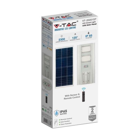Oprawa Uliczna LED Solarna V-TAC 33W Czujnik ruchu, Pilot VT-20201 6500K 2300lm Oprawa Uliczna LED Solarna V-TAC 33W Czujnik ruchu, Pilot VT-20201 6500K 2300lm
