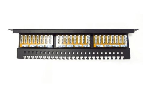 Panel krosowy 19'' 24x RJ45, LSA poziom, kat.6, ekranowany, 1U, czarny,prowadnica kabli,pola opisowe Panel krosowy 19'' 24x RJ45, LSA poziom, kat.6, ekranowany, 1U, czarny,prowadnica kabli,pola opisowe