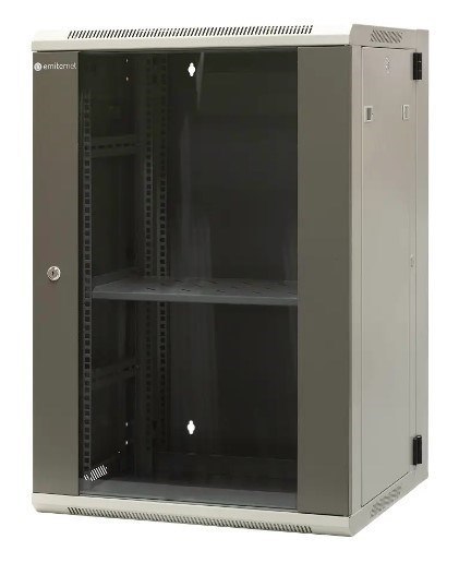 EmiterNet Szafa wisząca dzielona 19" 18U, drzwi blacha/szkło, 600×550×910mm szer./gł./wys. EmiterNet Szafa wisząca dzielona 19" 18U, drzwi blacha/szkło, 600×550×910mm szer./gł./wys.