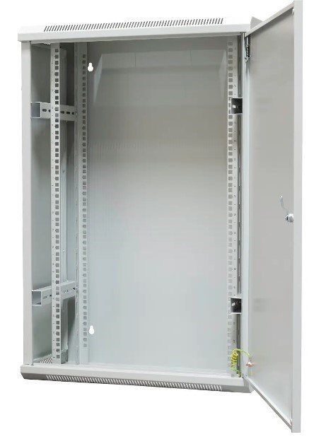 EmiterNet Szafa wisząca niedzielona płytka 19'' 18U, drzwi całe z blachy, 600×300×910mm szer./gł./wys EmiterNet Szafa wisząca niedzielona płytka 19'' 18U, drzwi całe z blachy, 600×300×910mm szer./gł./wys