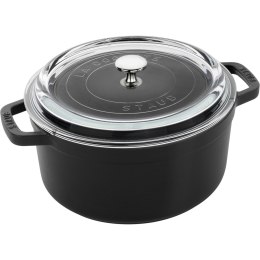 Garnek żeliwny okrągły ze szklaną pokrywką Staub - 3.8 ltr, Czarny