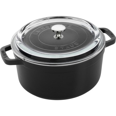 Garnek żeliwny okrągły ze szklaną pokrywką Staub - 3.8 ltr, Czarny Garnek żeliwny okrągły ze szklaną pokrywką Staub - 3.8 ltr, Czarny