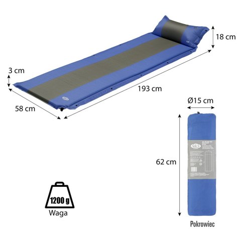 Mata samopompująca z poduszką NILS CAMP NC4349 niebiesko-szara - 3 cm Mata samopompująca z poduszką NILS CAMP NC4349 niebiesko-szara - 3 cm