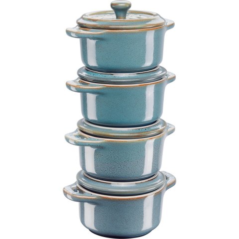 Staub Mini Cocotte Okrągły, 4 szt. - 200 ml, Antyczny turkusowy Staub Mini Cocotte Okrągły, 4 szt. - 200 ml, Antyczny turkusowy