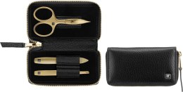 Zestaw do manicure Zwilling Twinox Gold Edition - czarne, skórzane etui, 3 elementy - Czarny