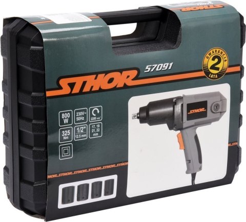 STHOR KLUCZ UDAROWY 800W 1/2" 325Nm + NASADKI 57091 STHOR KLUCZ UDAROWY 800W 1/2" 325Nm + NASADKI 57091