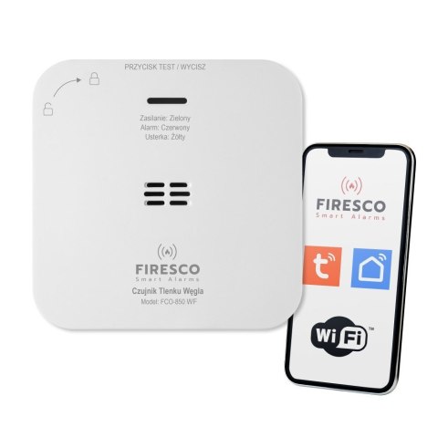 Czujnik czadu Firesco FCO-850 WF z WiFi aplikacja Tuya Czujnik czadu Firesco FCO-850 WF z WiFi aplikacja Tuya