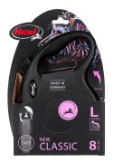 FLEXI Smycz automatyczna NEW CLASSIC L taśma kolor: czarny - 8m - do 50kg (WYPRZEDAŻ)