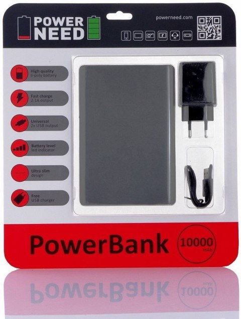 PowerNeed Powerbank (10000mAh) 2x USB grafitowy PowerNeed Powerbank (10000mAh) 2x USB grafitowy