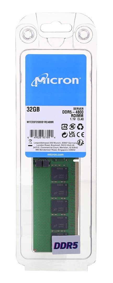 Micron RDIMM 32GB DDR5 2Rx8 4800MHz PC5-38400 ECC REGISTERED MTC20F2085S1RC48BR Micron RDIMM 32GB DDR5 2Rx8 4800MHz PC5-38400 ECC REGISTERED MTC20F2085S1RC48BR