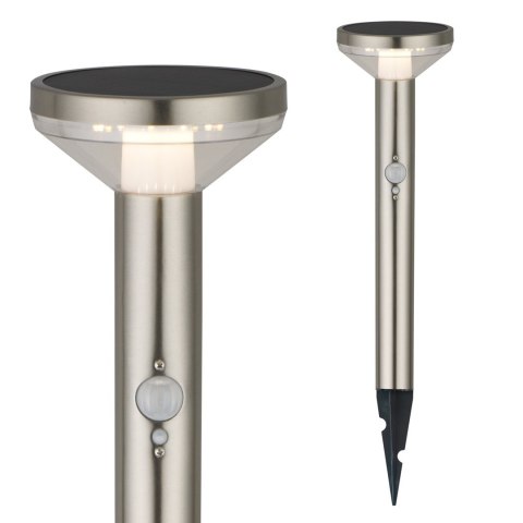 Solarna lampa LED Maclean, z czujnikiem, 3 tryby,wbijana, Li-ion 18650, IP44, 3,7V, 1200 mAh, Chrom matt, MCE465 C/M Solarna lampa LED Maclean, z czujnikiem, 3 tryby,wbijana, Li-ion 18650, IP44, 3,7V, 1200 mAh, Chrom matt, MCE465 C/M