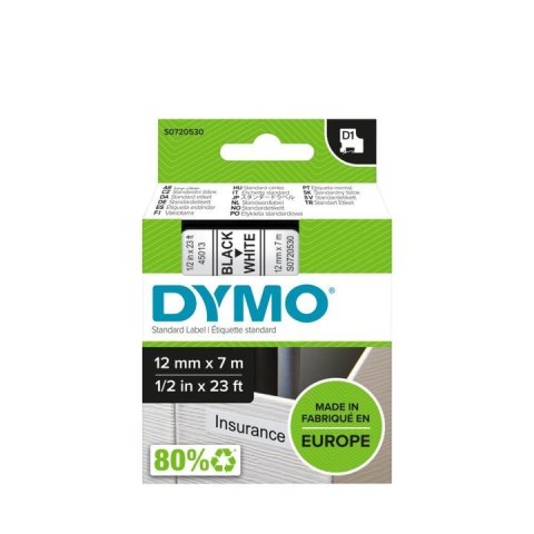 D1-TAPE 12MM X 7M/BLACK ON WHITE D1-TAPE 12MM X 7M/BLACK ON WHITE