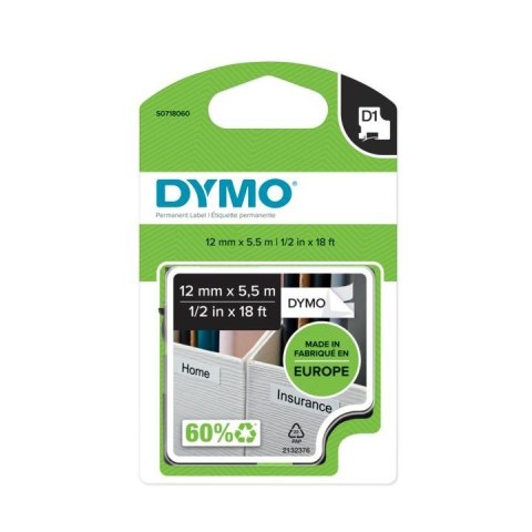 D1-TAPE POLYESTER 12MM X 5.5M/BLACK ON WHITE D1-TAPE POLYESTER 12MM X 5.5M/BLACK ON WHITE
