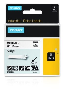 RHINO TAPE VINYL 9MM/5.5M/BLACK ON WHITE