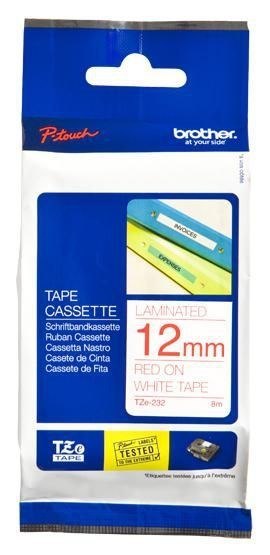 TZE-232 LAMINATED TAPE 12MM 8M/RED ON WHITE TZE-232 LAMINATED TAPE 12MM 8M/RED ON WHITE