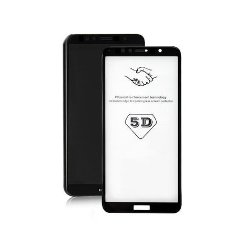 Qoltec Hartowane szkło ochronne PREMIUM do Huawei Y6 2018 | CZARNE | 5D