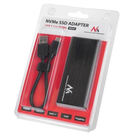 Obudowa dysku Maclean, SSD M.2, NVMe (PCIe), NGFF (SATA), USB 3.1, rozmiary 2230/2240/2260/2280, aluminiowa obudowa, MCE443 Obudowa dysku Maclean, SSD M.2, NVMe (PCIe), NGFF (SATA), USB 3.1, rozmiary 2230/2240/2260/2280, aluminiowa obudowa, MCE443