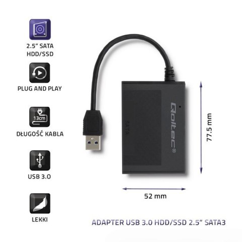 Qoltec Adapter USB 3.0 do dysków HDD/SSD 2.5" SATA3 Qoltec Adapter USB 3.0 do dysków HDD/SSD 2.5" SATA3