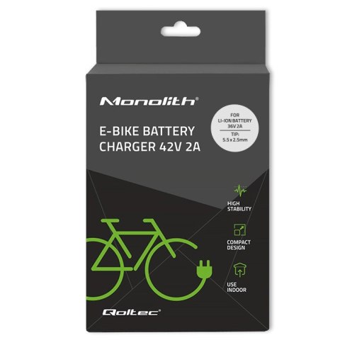 Qoltec Ładowarka do baterii roweru elektrycznego 36V | 42V | 2A | 5.5*2.5 Qoltec Ładowarka do baterii roweru elektrycznego 36V | 42V | 2A | 5.5*2.5