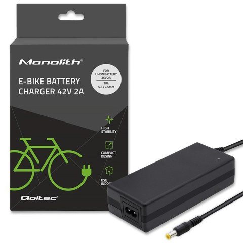 Qoltec Ładowarka do baterii roweru elektrycznego 36V | 42V | 2A | 5.5*2.5 Qoltec Ładowarka do baterii roweru elektrycznego 36V | 42V | 2A | 5.5*2.5