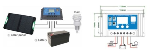Kontroler panelu słonecznego 10A, 12/24V Kontroler panelu słonecznego 10A, 12/24V