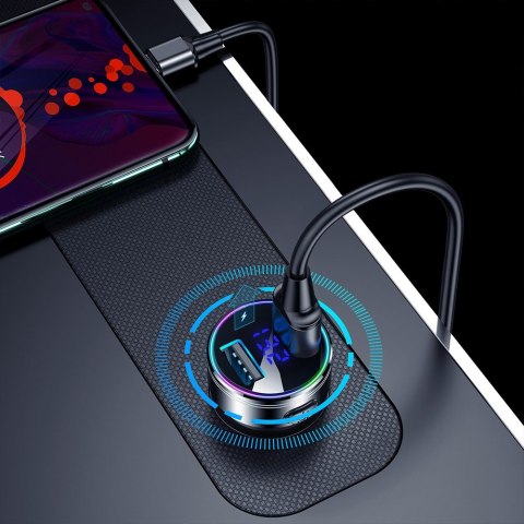 Ładowarka samochodowa Maclean, z wyświetlaczem, aluminiowa, voltomierz, USB 1x QC 3.0, USB 1x 5V/2.4A, RGB LED, MCE375 Ładowarka samochodowa Maclean, z wyświetlaczem, aluminiowa, voltomierz, USB 1x QC 3.0, USB 1x 5V/2.4A, RGB LED, MCE375