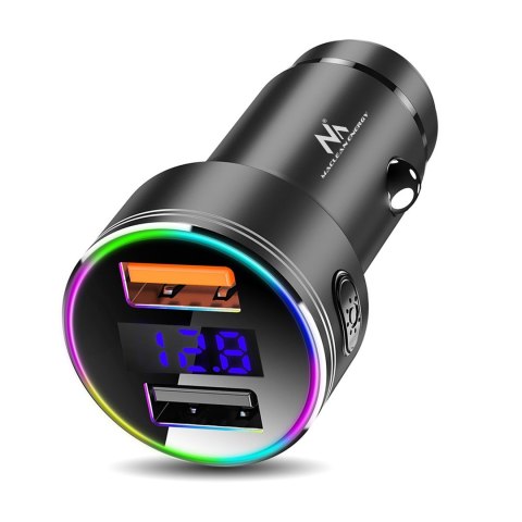 Ładowarka samochodowa Maclean, z wyświetlaczem, aluminiowa, voltomierz, USB 1x QC 3.0, USB 1x 5V/2.4A, RGB LED, MCE375 Ładowarka samochodowa Maclean, z wyświetlaczem, aluminiowa, voltomierz, USB 1x QC 3.0, USB 1x 5V/2.4A, RGB LED, MCE375