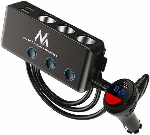 Rozdzielacz gniazda zapalniczki samochodowej Maclean, woltomierz, 3 gniazda zapalniczki, 1xQC 3.0, 3xUSB, 6.8A, 1xPD 18W, max 12 Rozdzielacz gniazda zapalniczki samochodowej Maclean, woltomierz, 3 gniazda zapalniczki, 1xQC 3.0, 3xUSB, 6.8A, 1xPD 18W, max 12