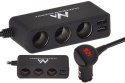 Rozdzielacz gniazda zapalniczki samochodowej Maclean, woltomierz, 3 gniazda zapalniczki, 4xUSB, 4.8A, max 120W, czarny, gumowany