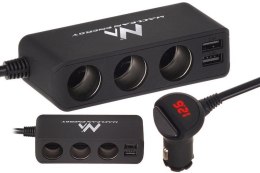 Rozdzielacz gniazda zapalniczki samochodowej Maclean, woltomierz, 3 gniazda zapalniczki, 4xUSB, 4.8A, max 120W, czarny, gumowany