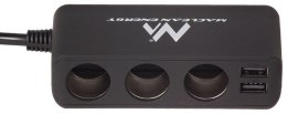 Rozdzielacz gniazda zapalniczki samochodowej Maclean, woltomierz, 3 gniazda zapalniczki, 4xUSB, 4.8A, max 120W, czarny, gumowany