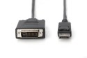 Kabel DP/DVI-D (24+1) M/M z zatrzaskiem czarny 2m Displayport 1080p 60Hz FHD